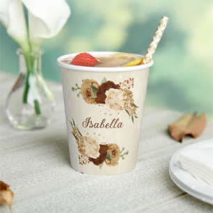 terracotta earth tone floral paper cups