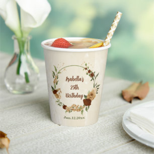 terracotta earth tone floral paper cups