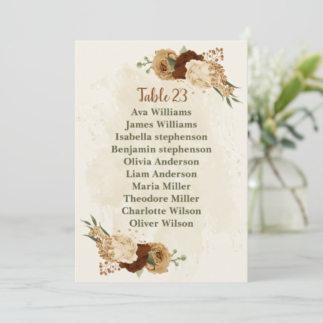terracotta earth tone floral seating chart card (Standing Front)