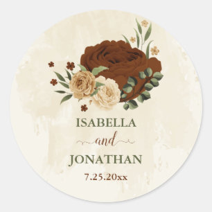 terracotta earth tone floral wedding classic round sticker