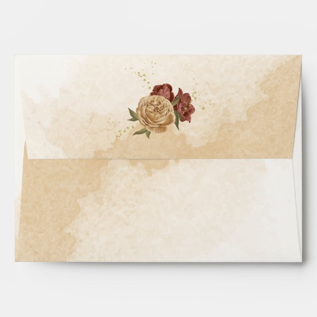 terracotta earth tone floral wedding envelope (Back (Top Flap))