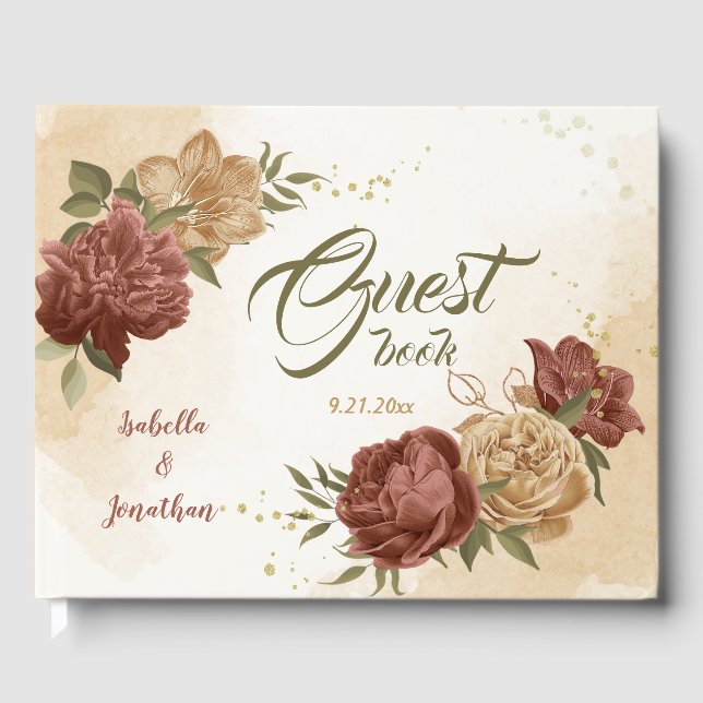 terracotta earth tone floral wedding guest book (Front)