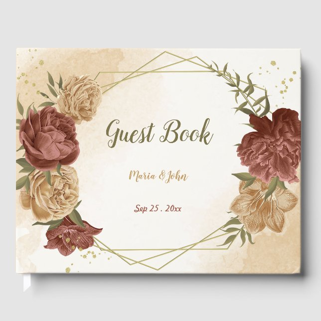 terracotta earth tone floral wedding guest book (Front)