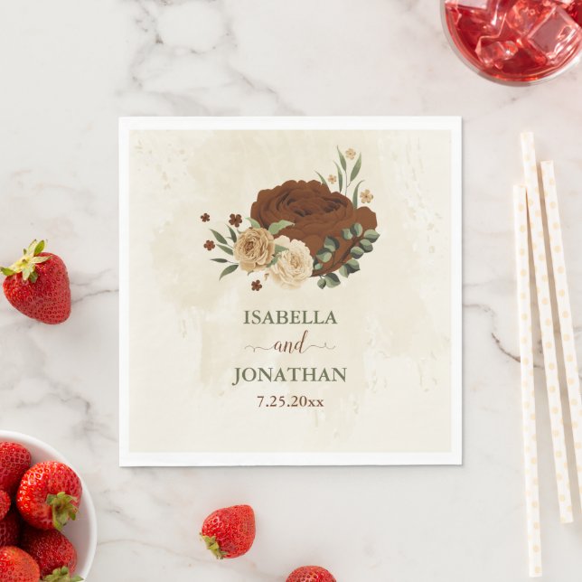 terracotta earth tone floral wedding napkin (Insitu)