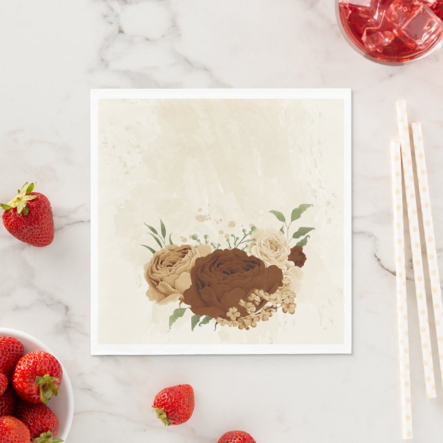 terracotta earth tone floral wedding napkin (Insitu)