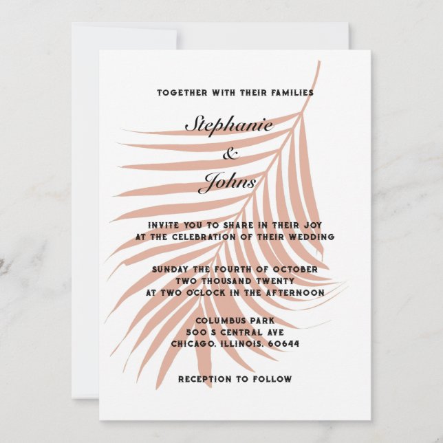 Terracotta Earth Tone Tropical Palm Leaf Wedding Invitation (Front)