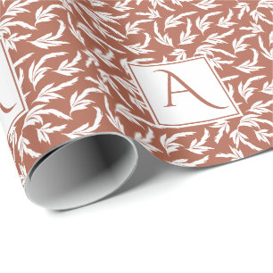 Terracotta, earth tones and white leaves wrapping paper