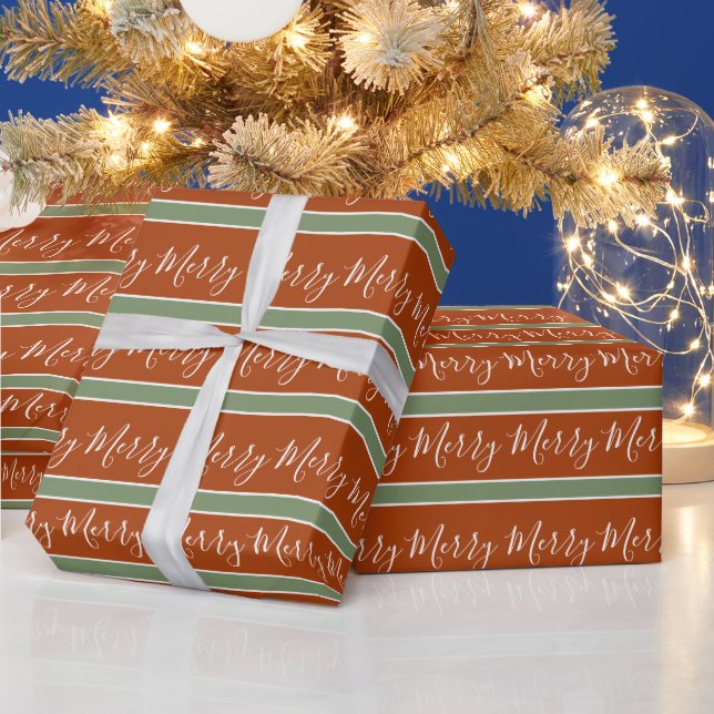 Terracotta Earth Tones Merry Merry Christmas Wrapping Paper (Holidays)