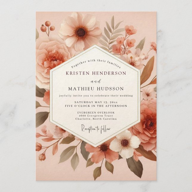 Terracotta Earthy Bloom Wedding Invitation (Front)