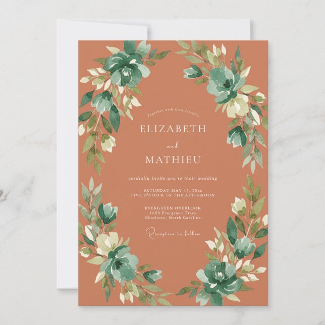 Terracotta Earthy Botanical Wedding Invitation (Front)