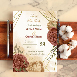 terracotta earthy floral greenery save the date