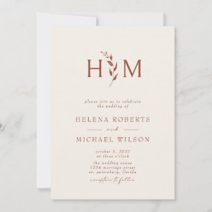 Terracotta Ecru QR Code Botanical Monogram Wedding Invitation