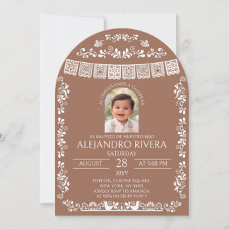 Terracotta El Bautizo Boy Photo Baptism Arch Invitation