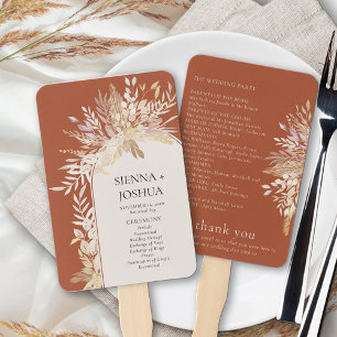 Terracotta Elegant Botanical Arch Wedding Program Hand Fan