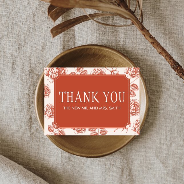 Terracotta Elegant Chinoiserie Wedding Thank You Card (Terracotta Vintage Elegant Wedding Thank you Card)