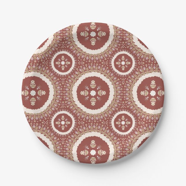 Terracotta Elegant Emblem Floral Paper Plate (Front)