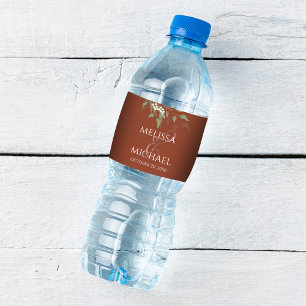 Terracotta Elegant Floral Calligraphy Ampersand Water Bottle Label