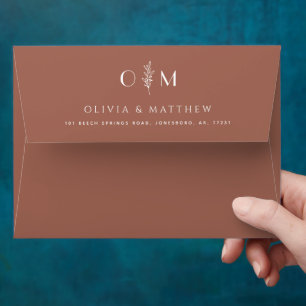 Terracotta elegant floral minimalist wedding envelope