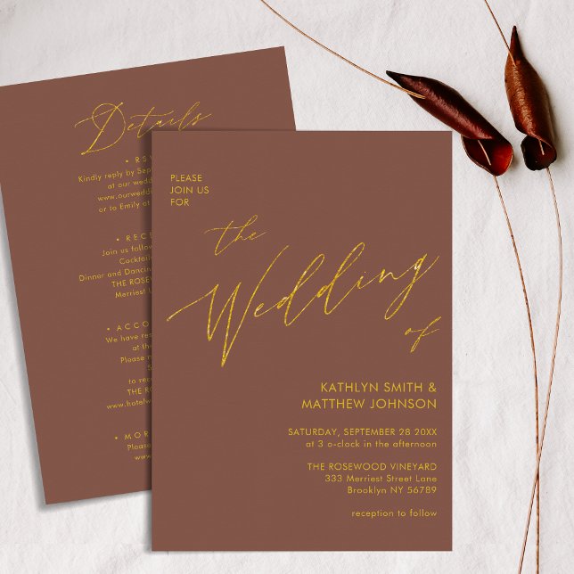 Terracotta Elegant Gold Script All In One Wedding Invitation (Creator Uploaded)