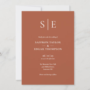 Terracotta Elegant Modern Monogram Wedding Invitation