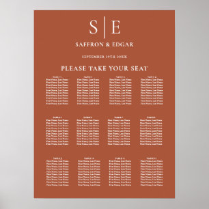 Terracotta Elegant Monogram Wedding Seating Chart