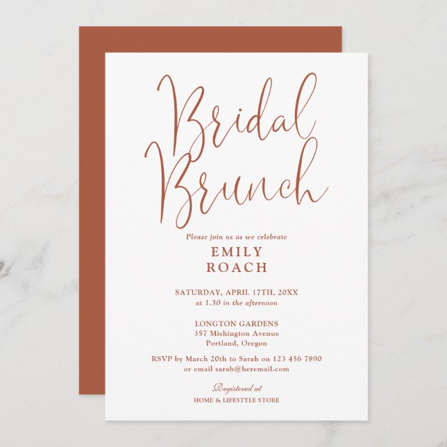 Terracotta Elegant Script Bridal Bunch Shower Invitation (Front/Back)