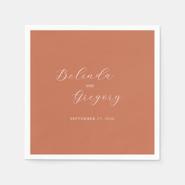 Terracotta Elegant Script Calligraphy Wedding   Napkin (Front)