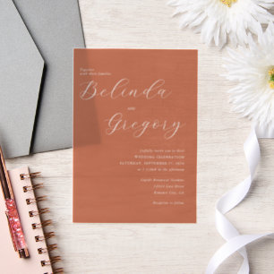 Terracotta Elegant Script Calligraphy Wedding  Vellum Invitations