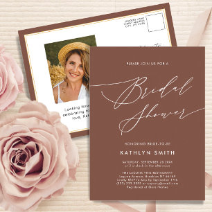 Terracotta Elegant Script Modern Bridal Shower Invitation Postcard