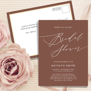 Terracotta Elegant Script Modern Bridal Shower Invitation Postcard