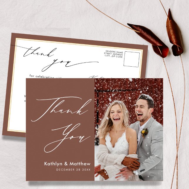 Terracotta Elegant Script Modern Wedding Thank You Postcard (Creator Uploaded)