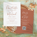 Terracotta Elegant Script QR Code Wedding Invitation<br><div class="desc">Featuring signature style names,  this elegant terracotta wedding invitation can be personalised with all your special wedding day information on the front,  your wedding website details,  and your QR code on the reverse. Designed by Thisisnotme©</div>