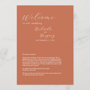 Terracotta Elegant Script Wedding Itinerary Programme
