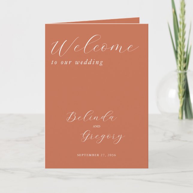 Terracotta Elegant Script Wedding Order of Service Programme (Front)