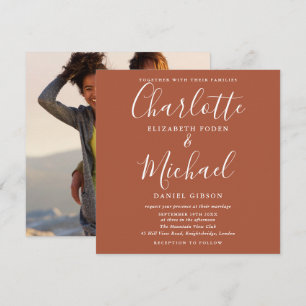 Terracotta Elegant Script Wedding Photo Invitation