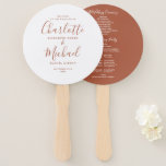 Terracotta Elegant Script Wedding Program Hand Fan<br><div class="desc">This stylish terracotta wedding program can be personalised with your special wedding day information featuring chic modern typography. Designed by Thisisnotme©</div>