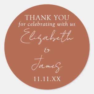 Terracotta Elegant Script Wedding Thank You Classic Round Sticker