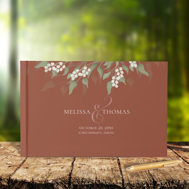 Terracotta Elegant Wedding Floral Custom  Guest Book (Terracotta greenery wedding guest book)