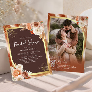 Terracotta Espresso Brown QR Code Bridal Shower Invitation