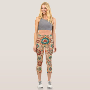Terracotta Ethnic Mandala Ornamental Boho Graphic Capri Leggings