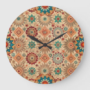 Terracotta Ethnic Mandala Ornamental Boho Graphic Large Clock