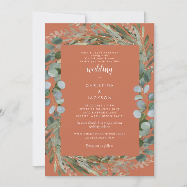 Terracotta Eucalyptus Botanical Wedding III Invitation (Front)