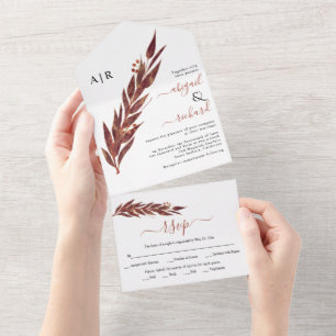 Terracotta eucalyptus branch autumn wedding a all in one invitation