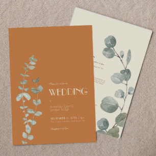 Terracotta Eucalyptus Deco All In One Wedding Invitation
