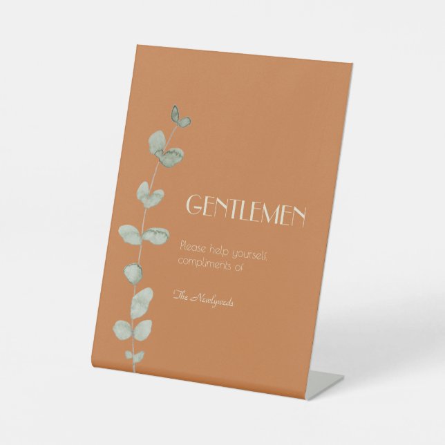 Terracotta Eucalyptus Deco Gentlemen Bathroom Pedestal Sign (Front)