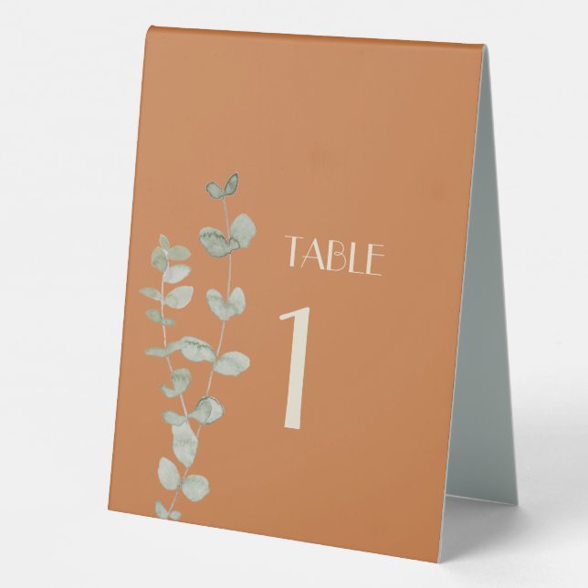 Terracotta Eucalyptus Deco Table Number Tent Sign (Back)