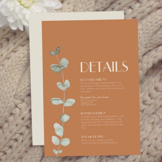 Terracotta Eucalyptus Deco Wedding Details Enclosure Card (Creator Uploaded)