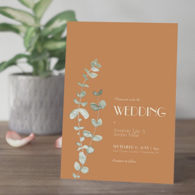 Terracotta Eucalyptus Deco Wedding Invitation (Creator Uploaded)