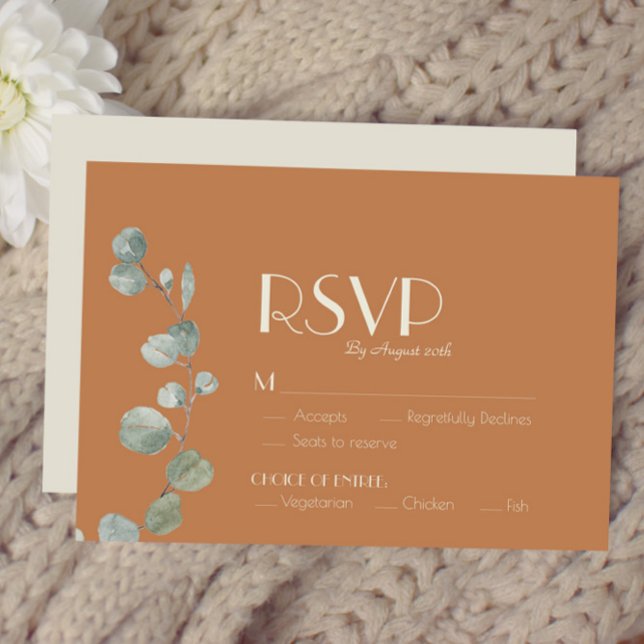 Terracotta Eucalyptus Deco Wedding Meal Choice RSVP Card (Creator Uploaded)