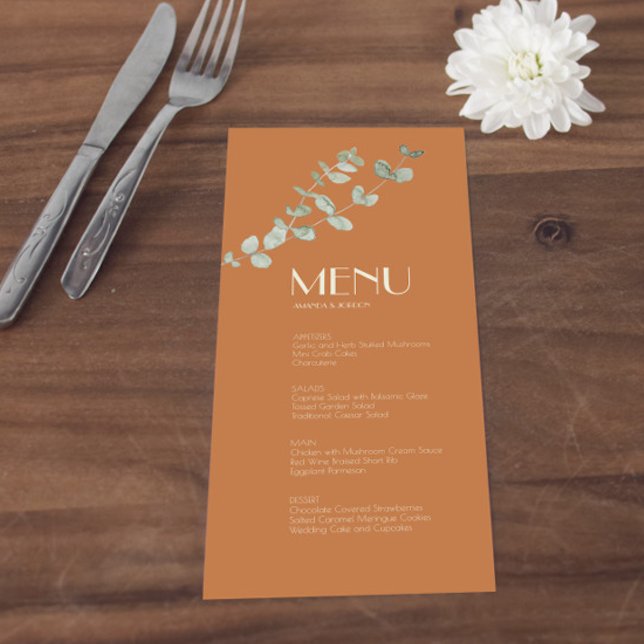 Terracotta Eucalyptus Deco Wedding Menu (Creator Uploaded)